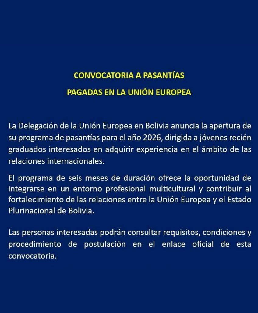 Convocatoria Pasantia Pagada Unión Europea