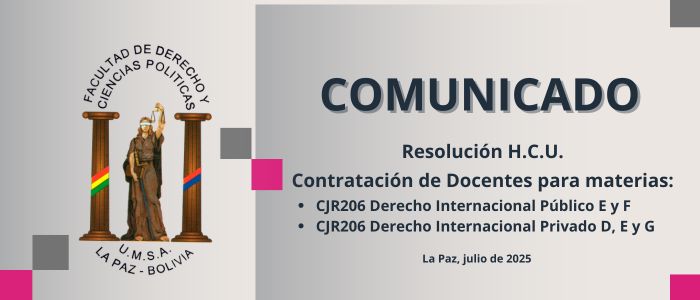 Contratación de Docentes Invitados para materias Derecho Internacional Privado y Derecho Internacional Público