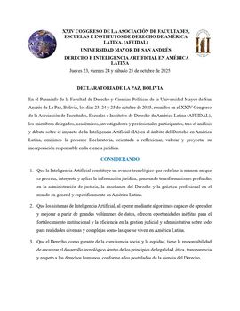Conclusiones XXIV Congreso de la Asociación de Facultades Escuelas e Institutos de Derecho de América Latina (AFEIDAL)